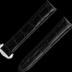 Black alligator leather strap with foldover clasp