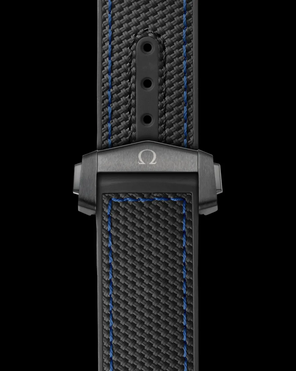 Black rubber strap with foldover clasp for the Seamaster Planet Ocean 600M