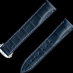 Blue alligator leather strap with foldover clasp