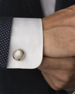 Cufflinks, 18k red gold, mother‑of‑pearl, stainless steel