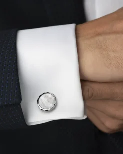 Cufflinks, mother‑of‑pearl, stainless steel