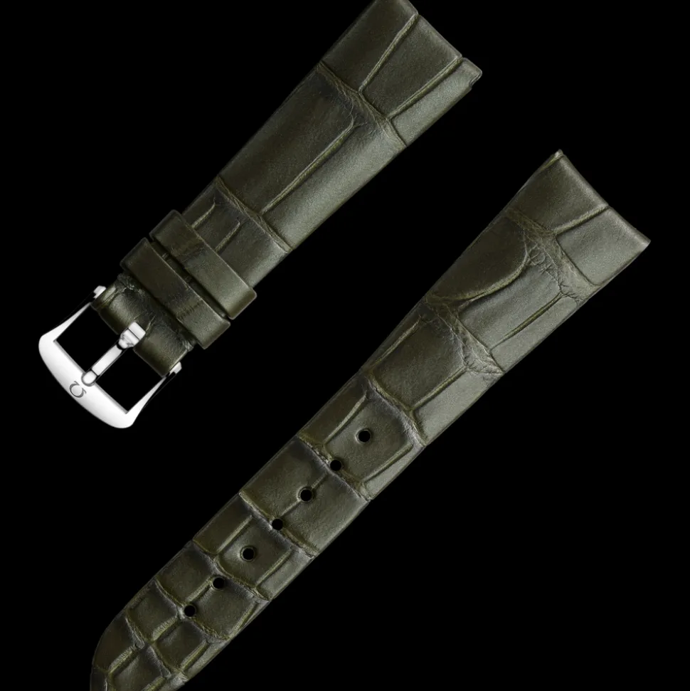 Dark green alligator leather strap with pin buckle