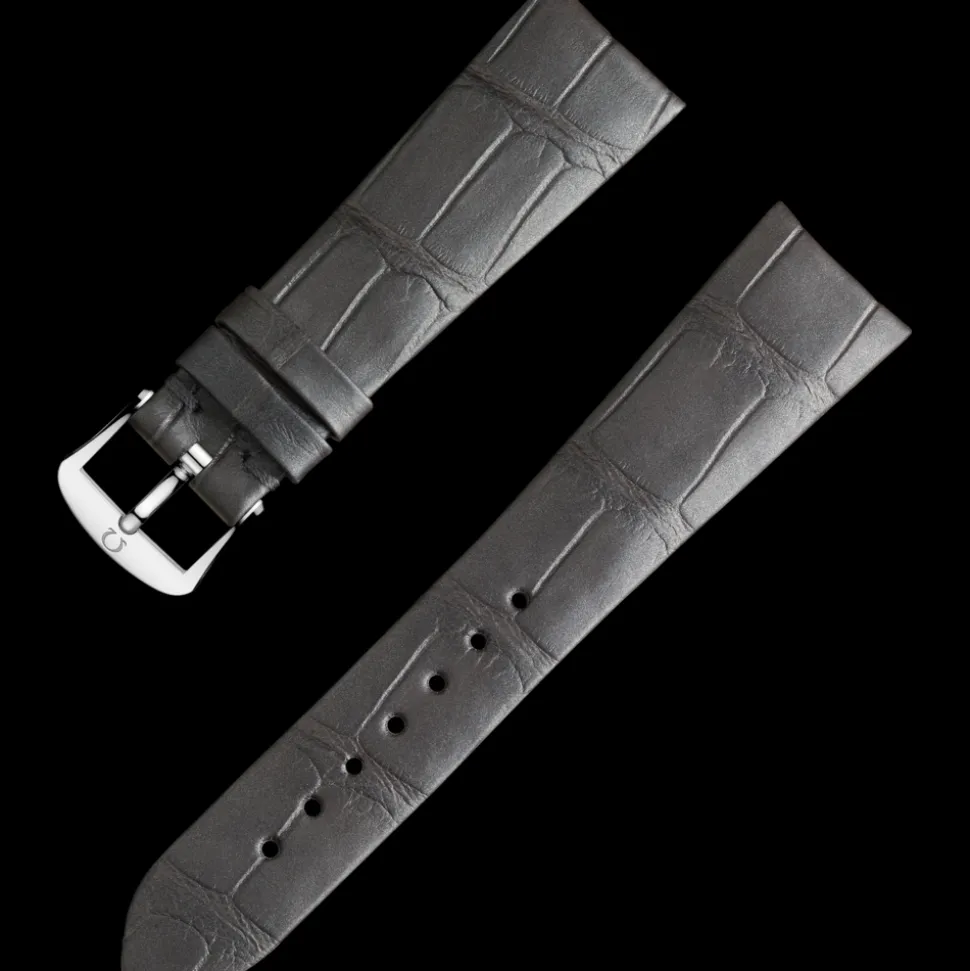 Grey alligator leather strap with pin buckle