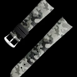 Grey camo leather strap with pin buckle