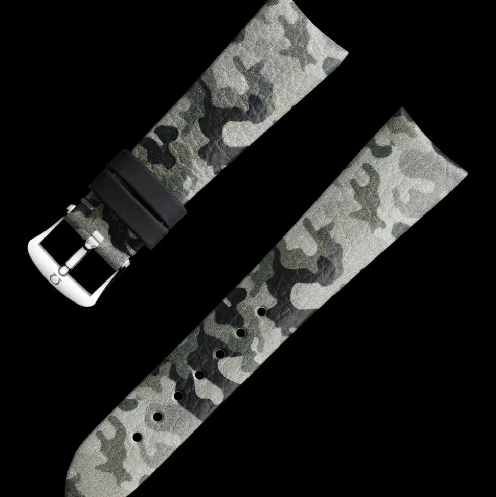 Grey camo leather strap with pin buckle