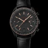 44.25 mm, black ceramic on leather strap