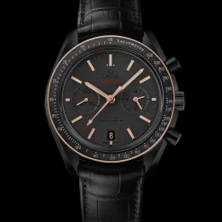 44.25 mm, black ceramic on leather strap