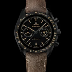 44.25 mm, black ceramic on leather strap