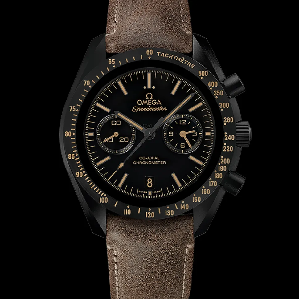 44.25 mm, black ceramic on leather strap