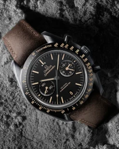 44.25 mm, black ceramic on leather strap