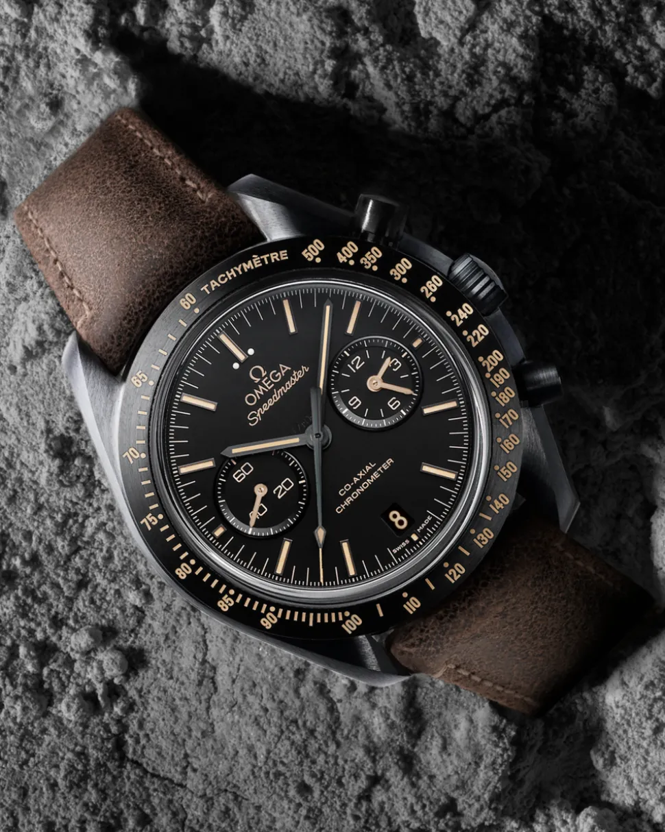 44.25 mm, black ceramic on leather strap