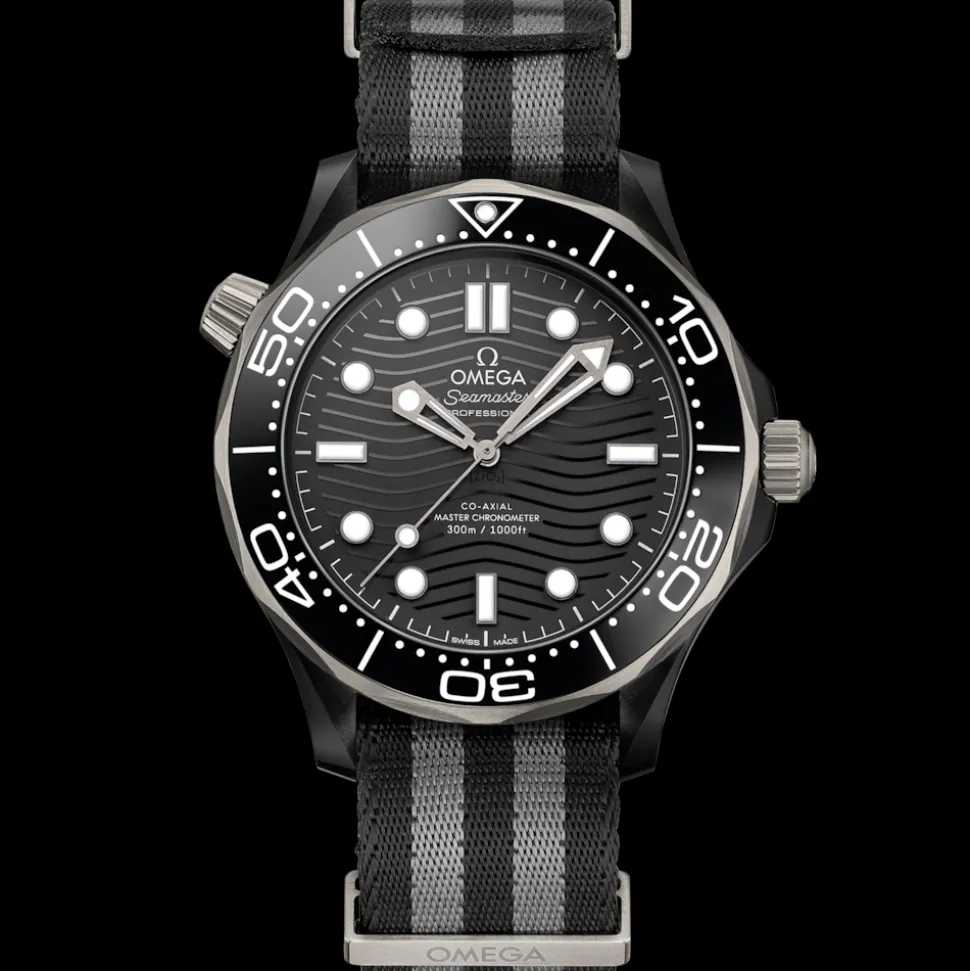 43.5 mm, black ceramic on NATO strap