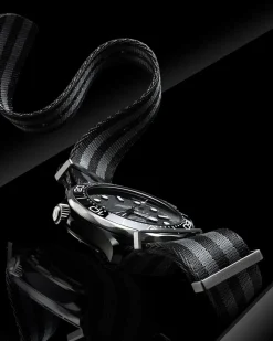 43.5 mm, black ceramic on NATO strap
