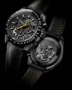 44.25 mm, black ceramic on rubber strap