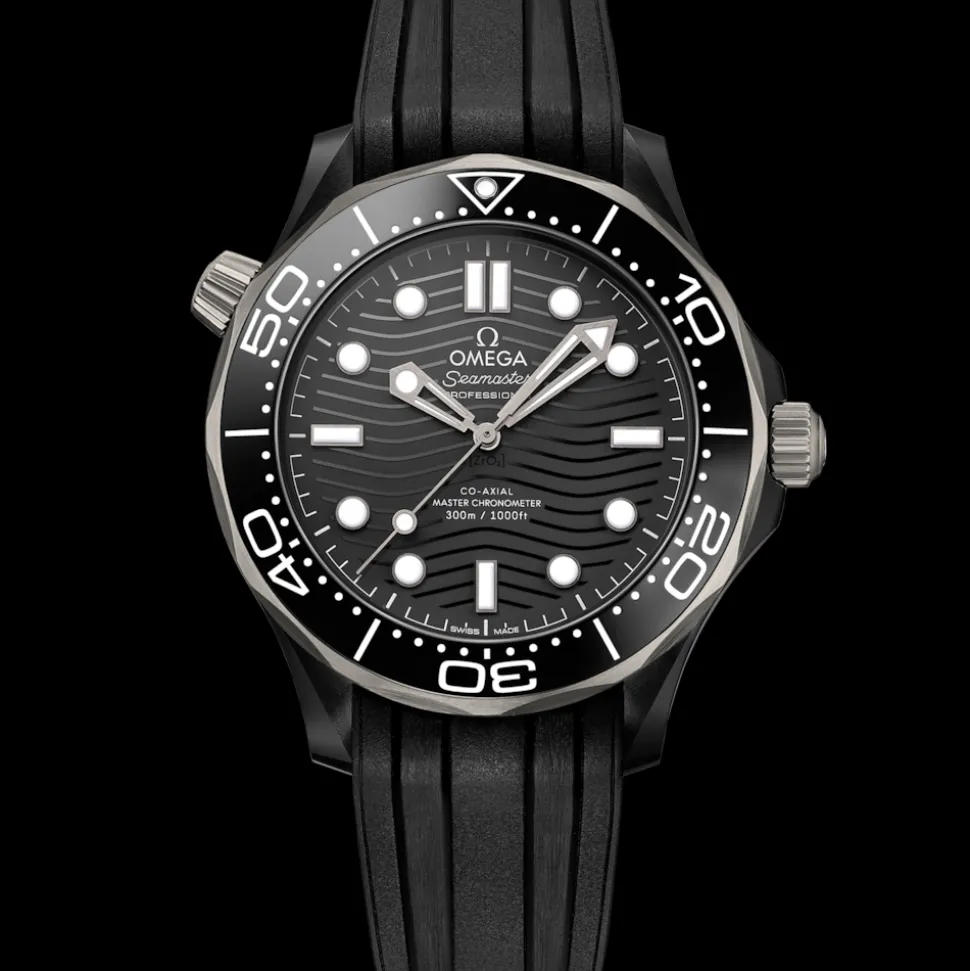 43.5 mm, black ceramic on rubber strap