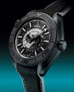 45.5 mm, black ceramic on rubber strap