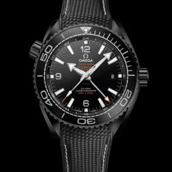 45.5 mm, black ceramic on rubber strap