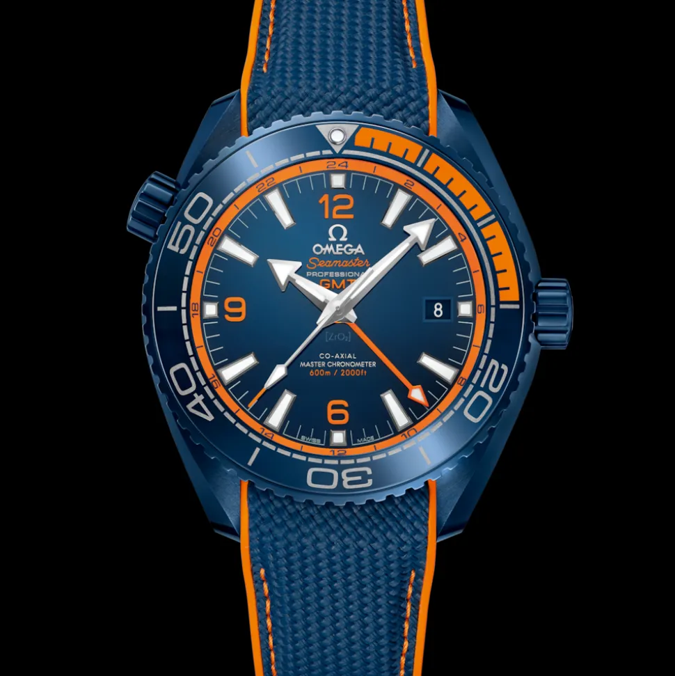 45.5 mm, blue ceramic on rubber strap
