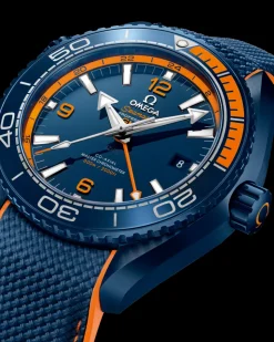 45.5 mm, blue ceramic on rubber strap