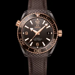 39.5 mm, brown ceramic on rubber strap