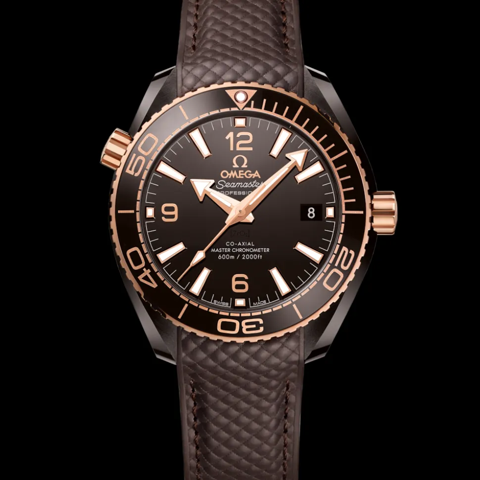 39.5 mm, brown ceramic on rubber strap