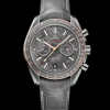 44.25 mm, grey ceramic on leather strap with foldover clasp