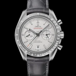 44.25 mm, grey ceramic on leather strap with foldover clasp