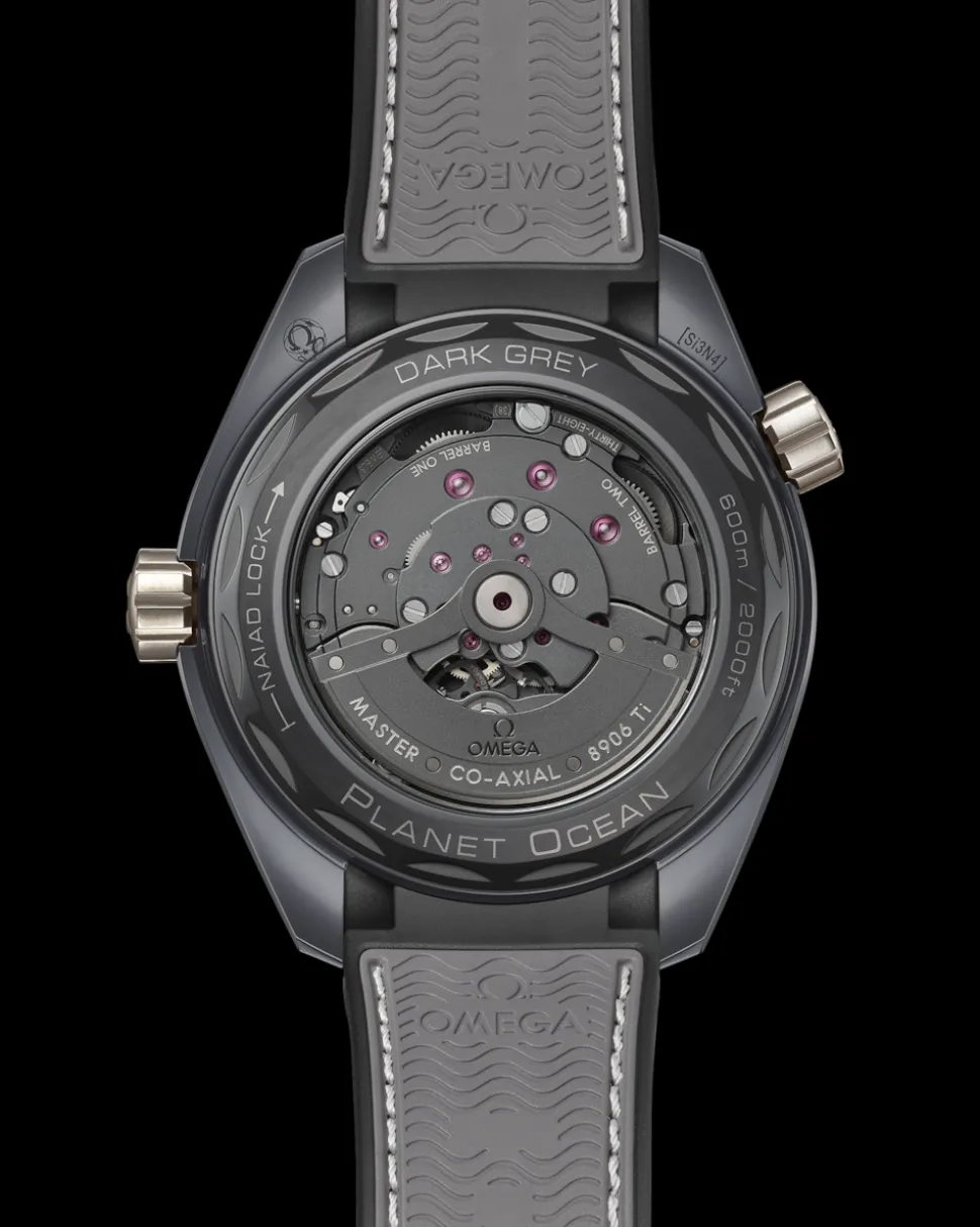 45.5 mm, grey ceramic on rubber strap