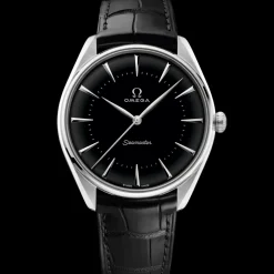 39.5 mm, platinum on leather strap