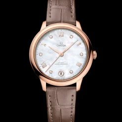 34 mm, Sedna™ gold on leather strap