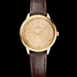 30 mm, steel ‑ yellow gold on leather strap