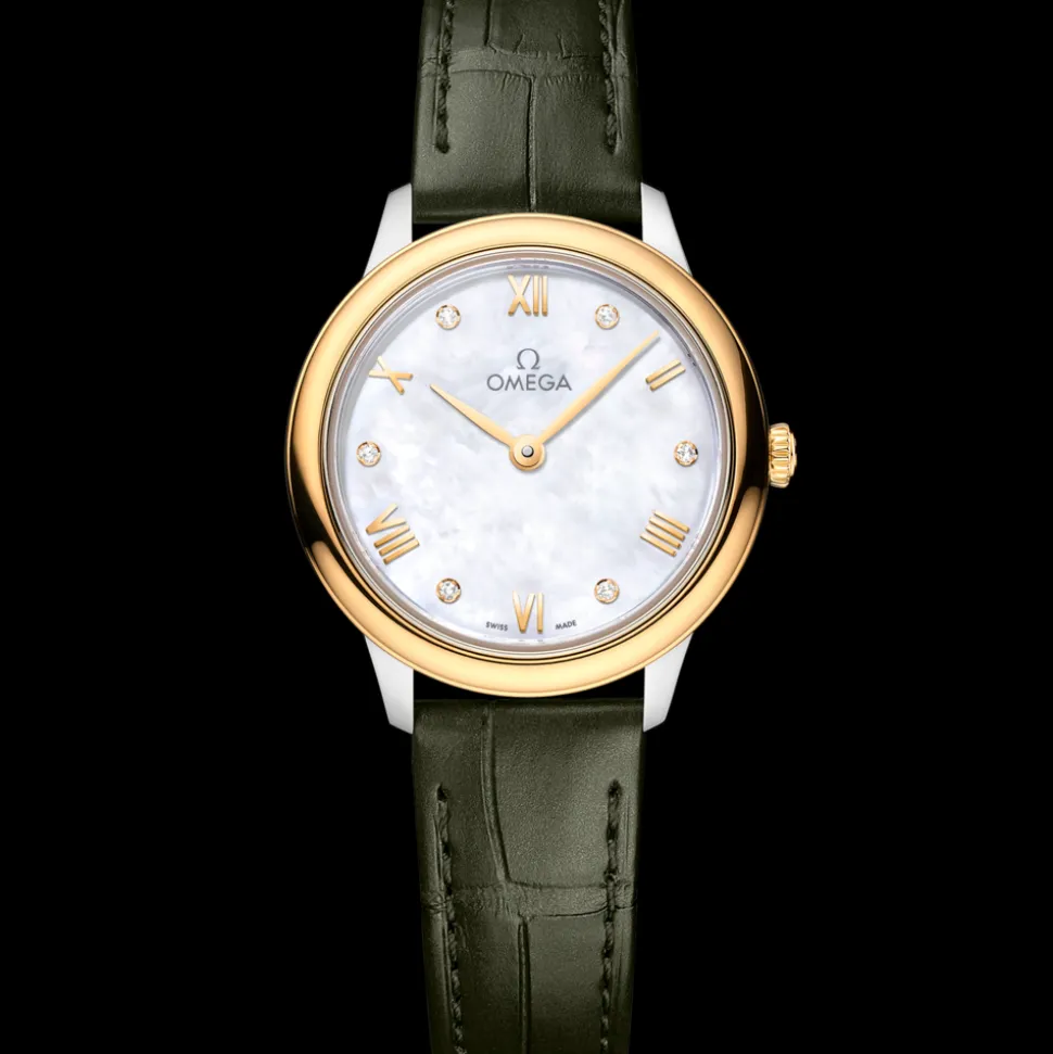 27.5 mm, steel ‑ yellow gold on leather strap