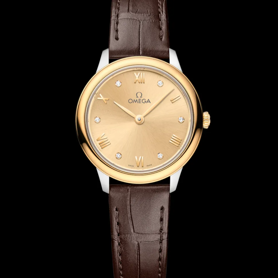 27.5 mm, steel ‑ yellow gold on leather strap