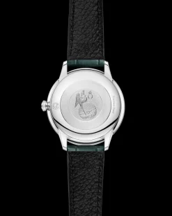 27.5 mm, steel on leather strap