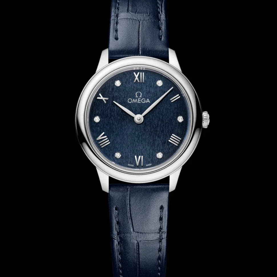 27.5 mm, steel on leather strap