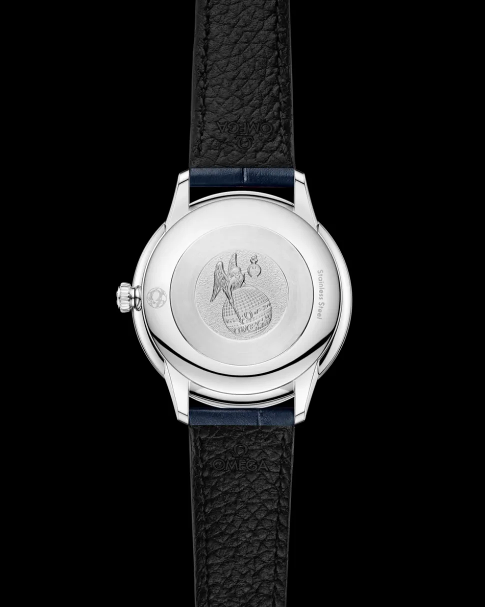 27.5 mm, steel on leather strap