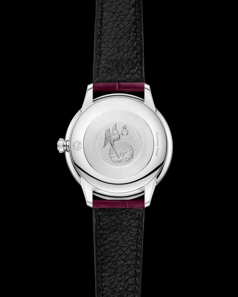27.5 mm, steel on leather strap