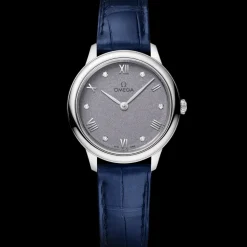 27.5 mm, steel on leather strap