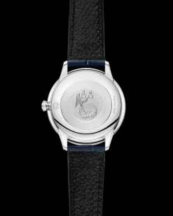 27.5 mm, steel on leather strap