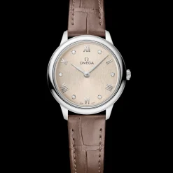 27.5 mm, steel on leather strap