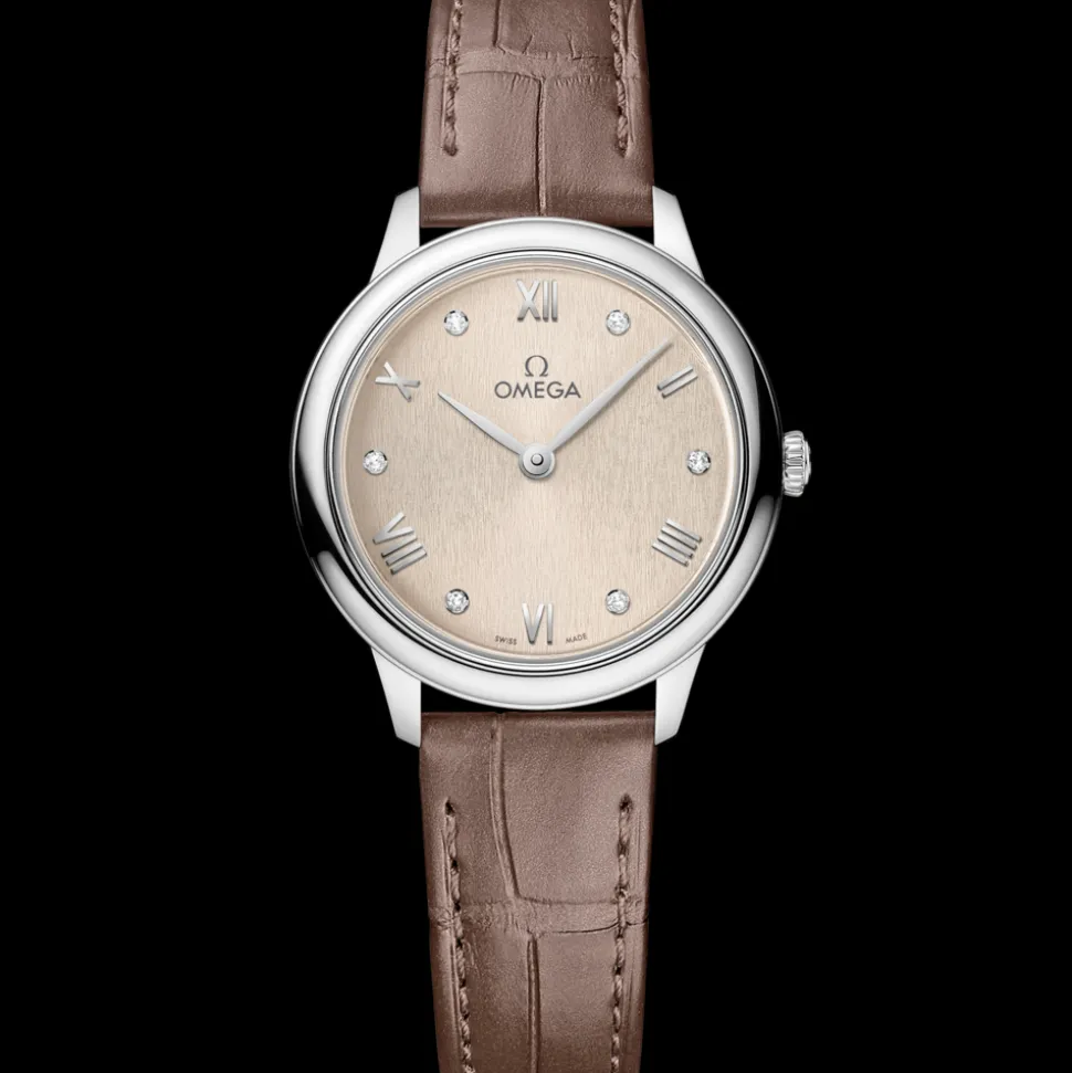 27.5 mm, steel on leather strap
