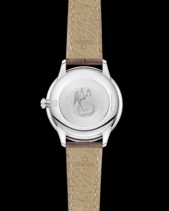 27.5 mm, steel on leather strap