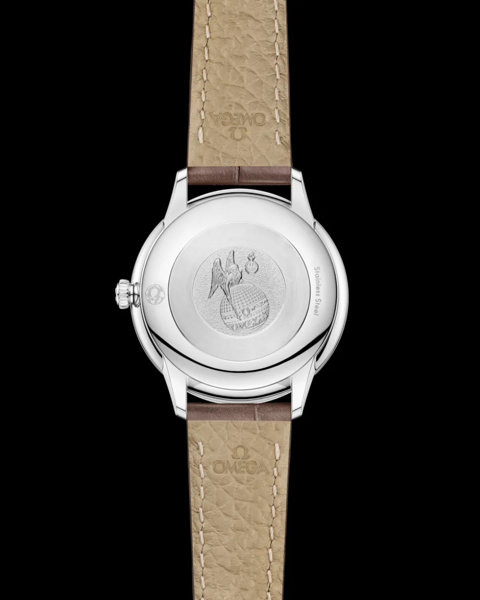 27.5 mm, steel on leather strap