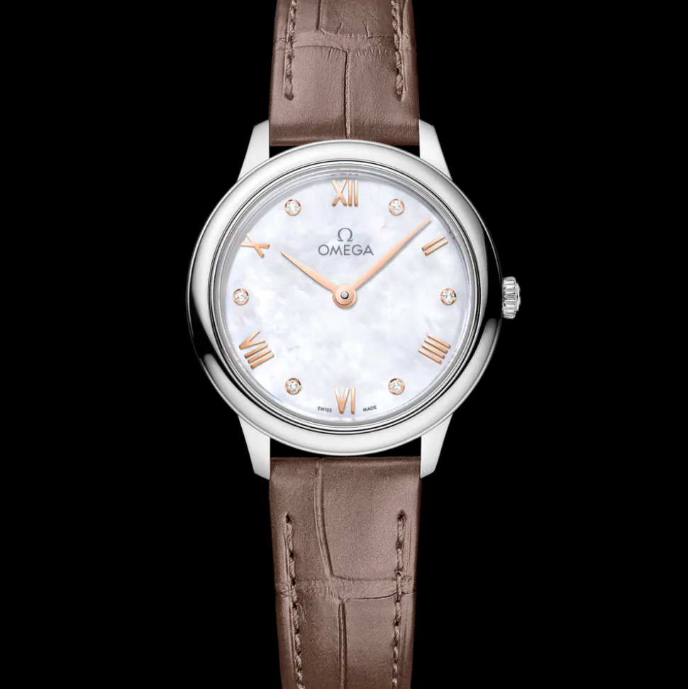 27.5 mm, steel on leather strap