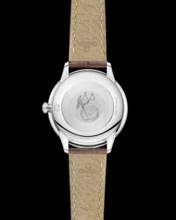 27.5 mm, steel on leather strap
