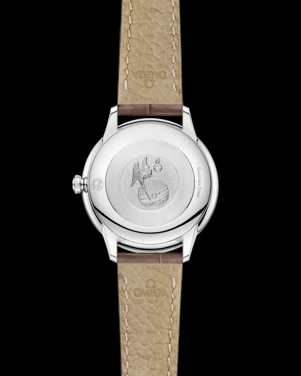 27.5 mm, steel on leather strap