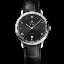 39.5 mm, steel on leather strap