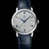 39.5 mm, steel on leather strap