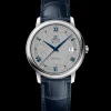 39.5 mm, steel on leather strap