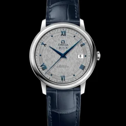 39.5 mm, steel on leather strap
